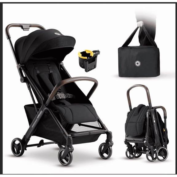 Portable Lightweight Baby Stroller for Travel, Toddler Stroller with Adjustable Backrest & Armrest, 6.6 lbs Storge Basket, Compact One-Handed Fold, Black