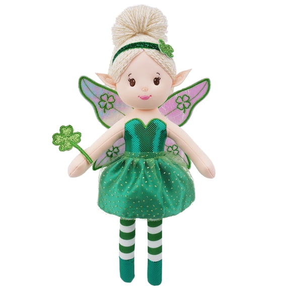 Lullaberry 12" Enchanted Fairy Doll Clover - Plush Stuffed Soft Doll Girl Gift - Green Outfit and Wings