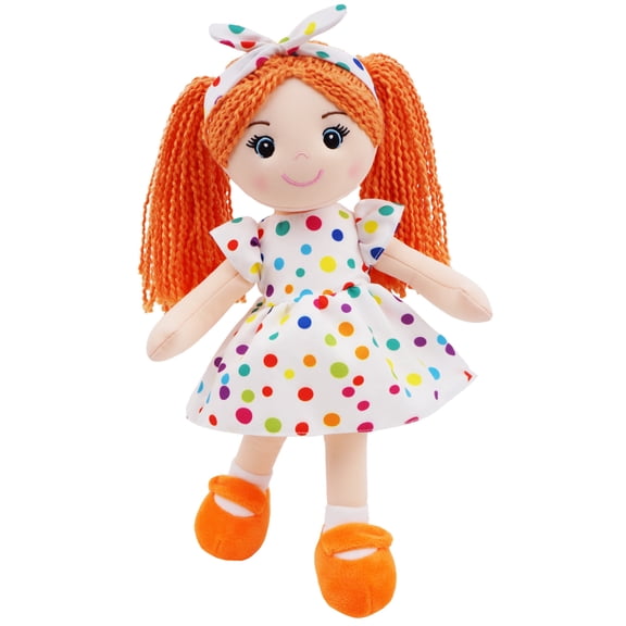 Lullaberry 14" Snuggle Cutie Bella - Soft Cuddly Plush Doll Gift for Girls - Huggable Rag Doll - Orange