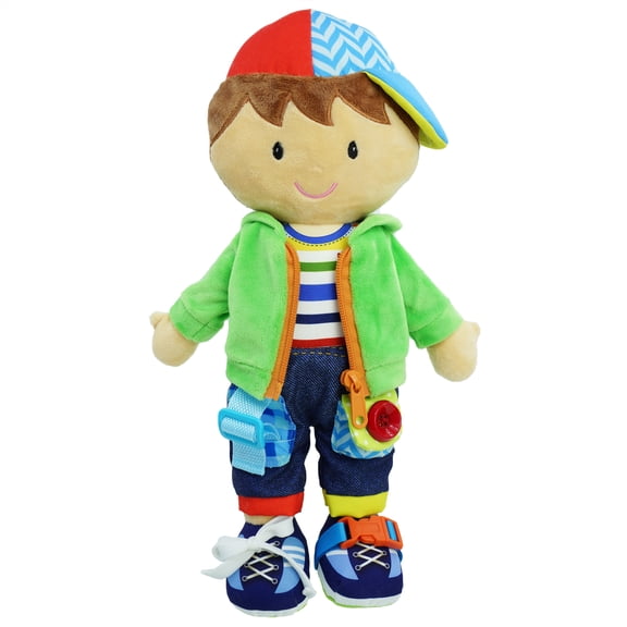 Lullaberry 15 Dressy Friends Terry - Educational Stuffed Plush Doll For Kids and Toddlers 18 Months and Up - Montessori Buckle Soft Toy