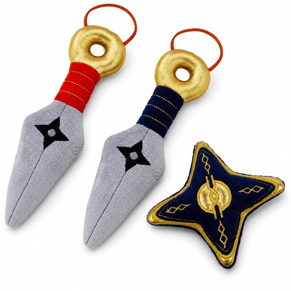 Lullaberry 3-Piece Plush Ninja Weapons Set Soft Kunai & Shuriken Pretend Play Toys for Kids Ages 3+ Safe Japanese Martial Arts Dress Up Accessories for Ninja Costume, Role Play & Imaginative Play