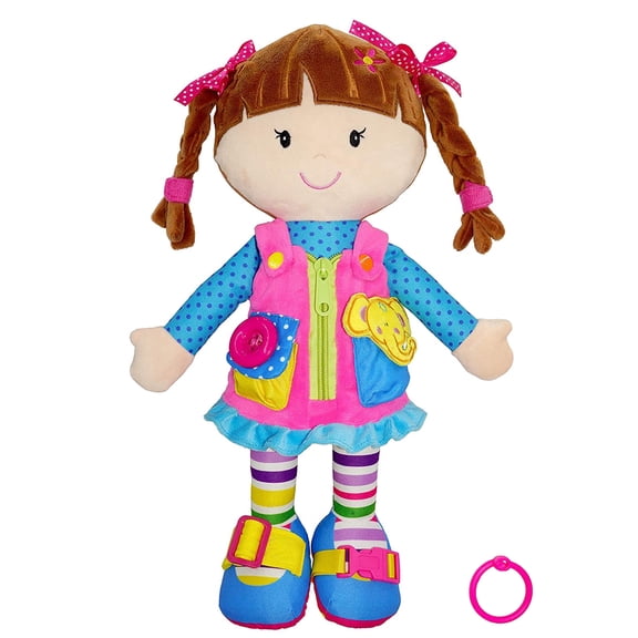 Lullaberry 15" Dressy Friends Belle - Educational Stuffed Plush Doll For Kids and Toddlers 18 Months and Up - Montessori Buckle Soft Toy