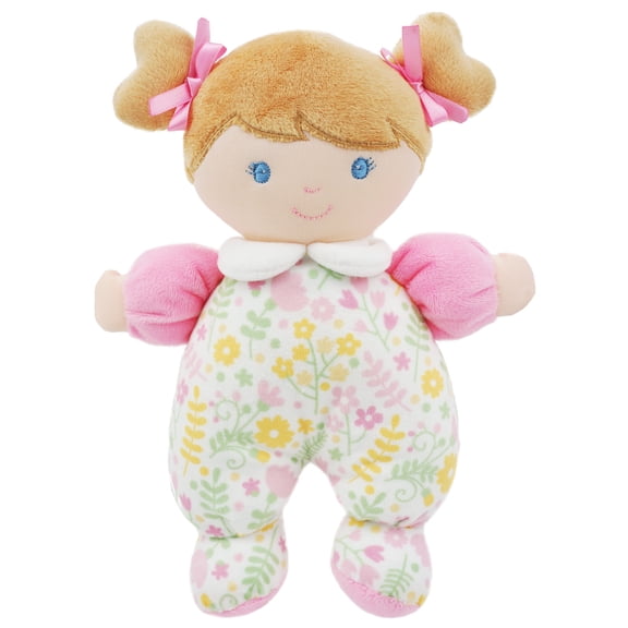 Lullaberry 9" My First Doll Flora - Soft Plush Baby Doll with Rattle - Pink Floral Outfit