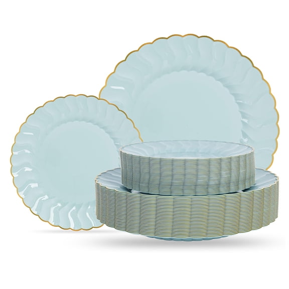 Lullaby 60PCS Sage Green Scalloped Plastic Plates with Includes 30PCS Dinner Plate 10.25'' and 30 PCS Dessert Plate 7.5'', Green Disposable Plates for Party, Birthdays, Wedding and Daily Use Y101