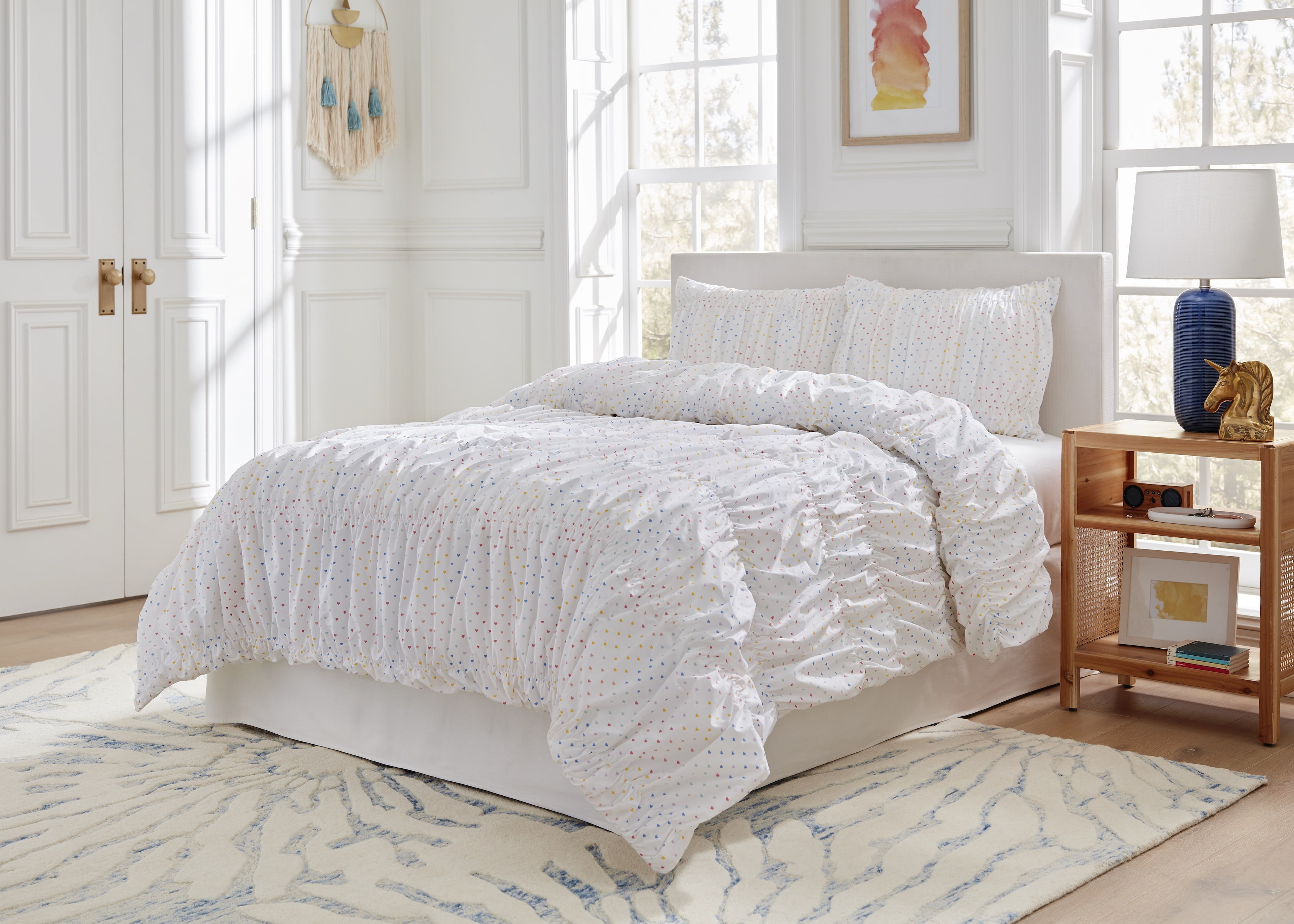 Tiny Hearts Ruffled Cotton Twin/Twin XL Duvet Set