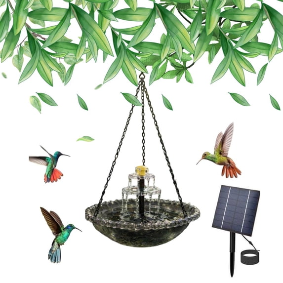 Lullaby Hummingbird Feeder Outdoor with Solar Powered Fountain, Double layer Hummingbird Bath & Feeder, Glass Birdbath Bowl for Garden Backyard Patio Lawn Hanging Decor