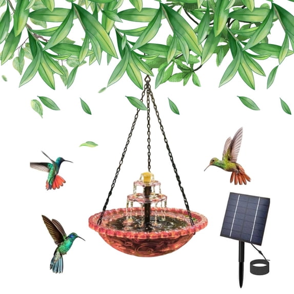 Lullaby Solar Powered Hummingbird Feeder Fountain, 2026 New Double layer Hummingbird Bath Fountain and Feeder, Outdoor Hanging Glass Birdbath Bowl for Garden