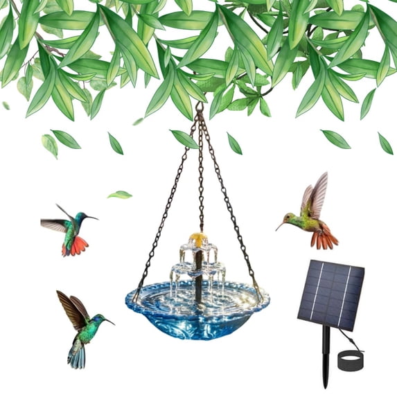Lullaby Solar Powered Hummingbird Feeder Fountain Outdoor, Double layer Hummingbird Bath Fountain and Feeder, Hanging Glass Birdbath Bowl for Garden Backyard