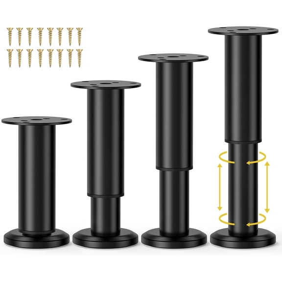 Lullahome Metal Furniture Support Legs, Telescopic Adjustable Height Heavy Duty Black Support Legs with Screws for Table Cabinet Floating Shelves