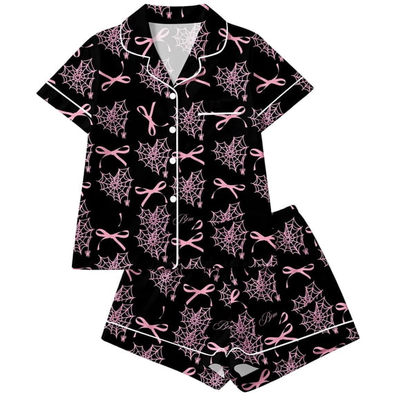 Lullu 2 Piece Pajamas for Girls Short Sleeve Button Down Shirt Shorts PJ Set, Sizes 1-14