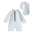 thumbnail image 1 of Lullu Baby Boy's UPF 50+ Striped Long Sleeve Rash Guard One-Piece Swimsuit with Sun Hat, 1 of 7
