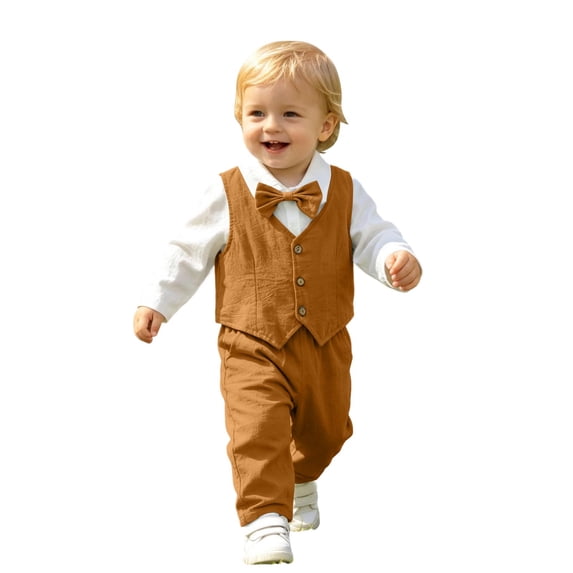 Lullu Baby Boys Long Sleeve Romper Suspenders Pants Vest 3Pcs Outfits, Sizes 0-18 Months