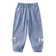 thumbnail image 1 of Lullu Baby Girls Casual Bow Jeans Elastic Waist Loose Soft Denim Pants, Sizes 12-18 Months, 1 of 5