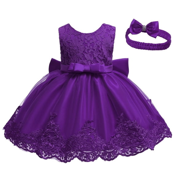 Lullu Baby Girls Lace Wedding Formal Tutu Dress Bow Birthday Party Dress, Sizes 0-24 Months