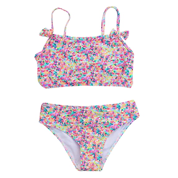 Lullu Baby Girls Tropical Print Bikini Set Summer Bow Swimsuit Beach Bathing Suit, 2-Piece