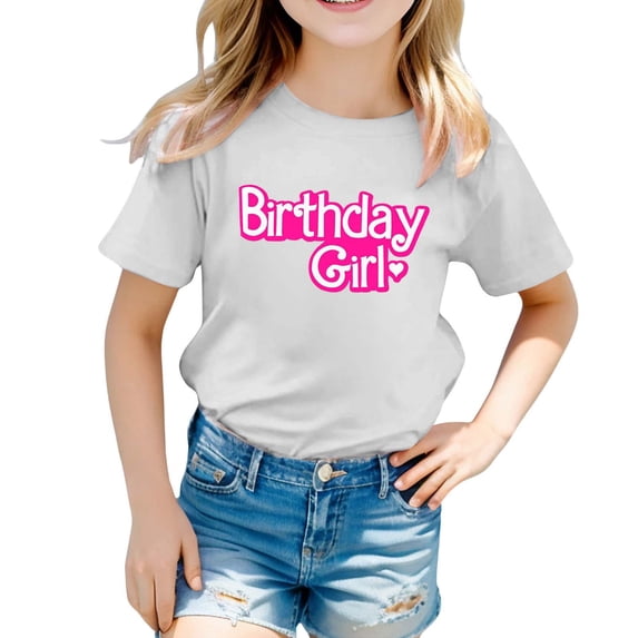 Lullu Birthday Girl T-Shirt Short Sleeve Round Neck T Shirt Kids Birthday Tee, Sizes 1-13