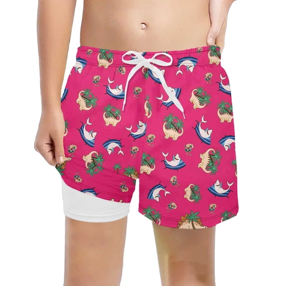 Lullu Boy Beach Swim Trunks with Compression Liner UPF50+ Stretch Board Shorts, Sizes 5-16