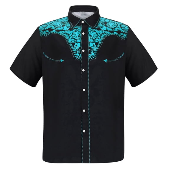 Lullu Boy Cowboy Short Sleeve Shirt Summer Lightweight Button-Up Western Shirt, Sizes 6-15