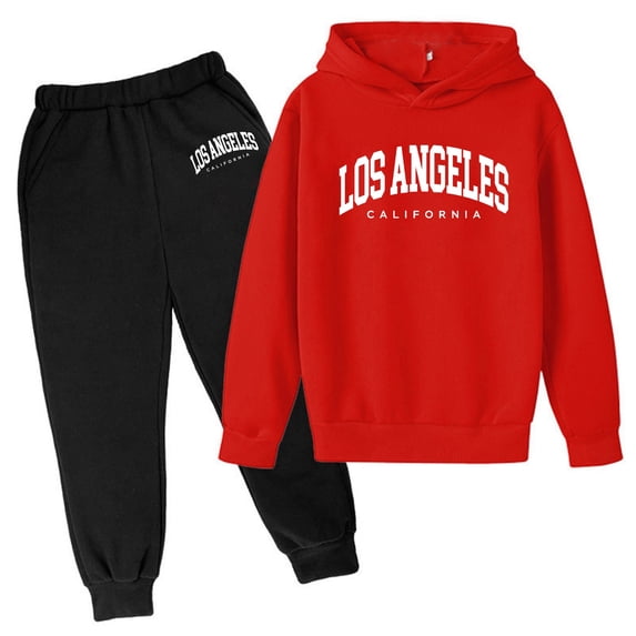 Lullu Boy's Casual Sweatsuit Los Angeles Printed Hoodie Joggers Set Outfits, Sizes 3-13