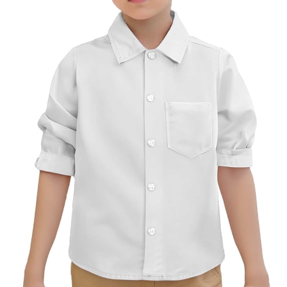 Lullu Boy's Long Sleeve Pocket Shirt Unisex Casual Solid Button Down Shirt Top, Sizes 0-9