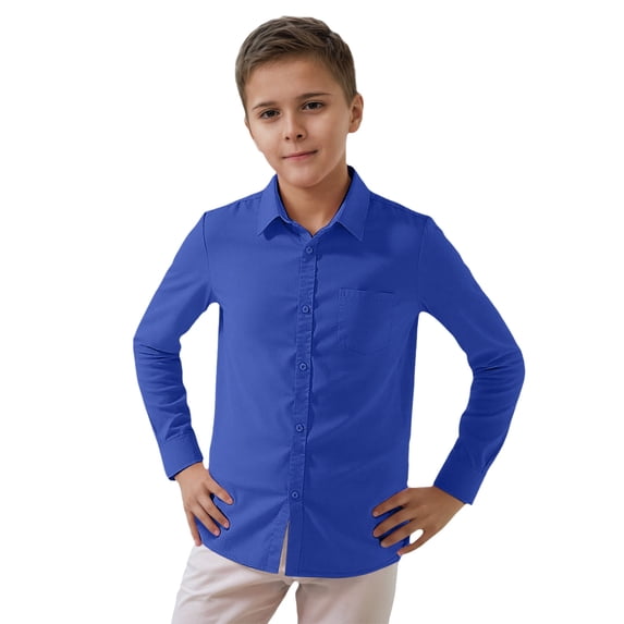 Lullu Boy's Solid Long Sleeve Shirt Unisex Casual Classic Fit Button Up Shirt, Sizes 3-8