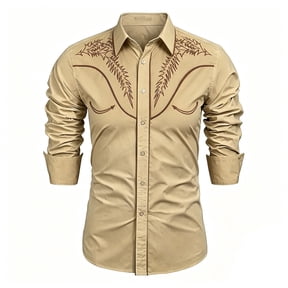 Lullu Boy's Western Long Sleeve Cowboy Shirt Vintage Comfy Button Down Shirt, Sizes 4-13