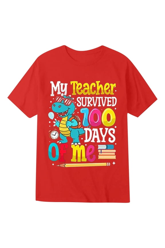Boys 100 Days of School T Shirt Letter Short Sleeve Crew Neck T-Shirt, Sizes 1-13