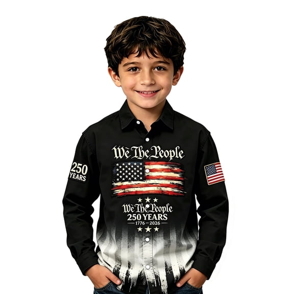 Lullu Boys America's 250Th Anniversary Shirt Long Sleeve Button Down Shirt Top, Sizes 4-13