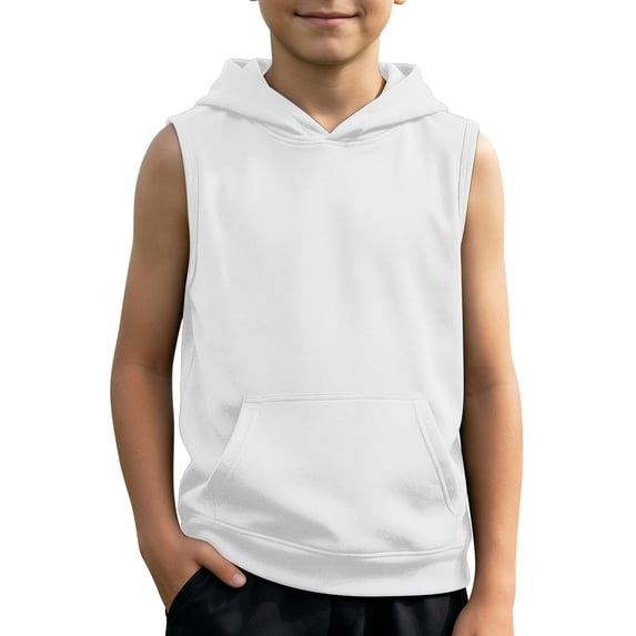 Lullu Boys Athletic Hooded Tank Top Summer Breathable Workout Sleeveless Shirt, Sizes 2-12