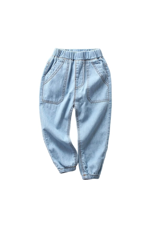 Boys Baggy Jeans Summer Lightweight Pull On Denim Pants Casual Trousers, Sizes 2-12