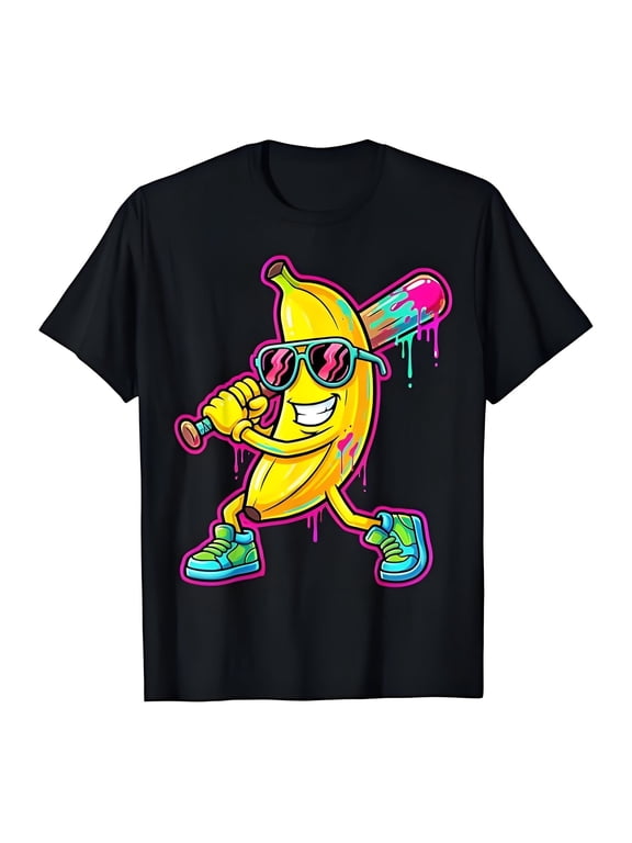 Boys Banana Baseball Graphic Tee Casual Short Sleeve Crew Neck T-Shirt, Sizes 2-13
