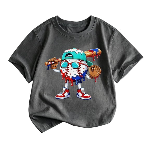 Lullu Boys Baseball Graphic Short Sleeve T Shirt Active T-Shirt Summer Tee, Sizes 6-7