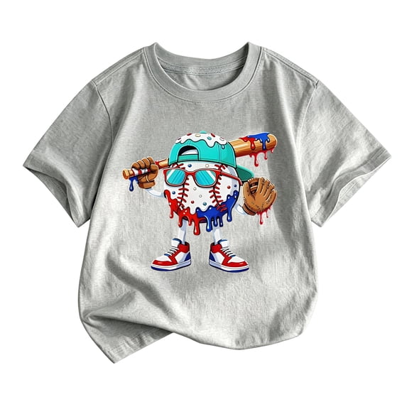 Lullu Boys Baseball Graphic Short Sleeve T Shirt Active T-Shirt Summer Tee, Sizes 6-7