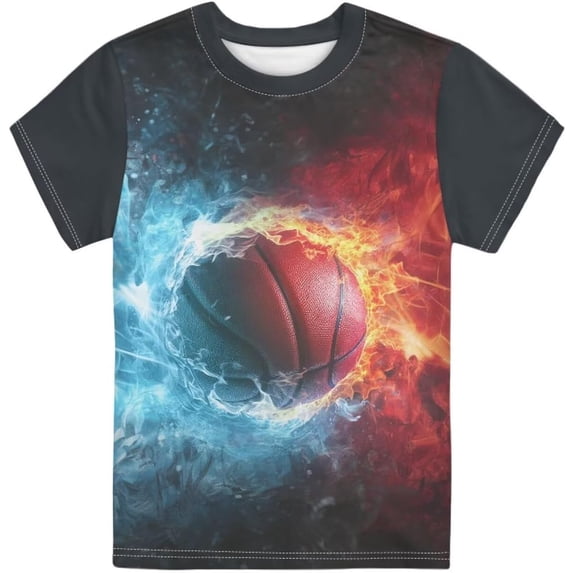 Lullu Boys Basketball Graphic Tee Short Sleeve Round Neck T Shirt Summer Top, Sizes 1-13