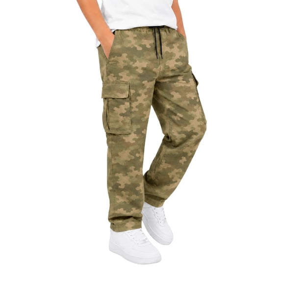 Lullu Boys Cargo Pants Casual Active Outdoor Hiking Pants, Khaki, Sizes 5-16