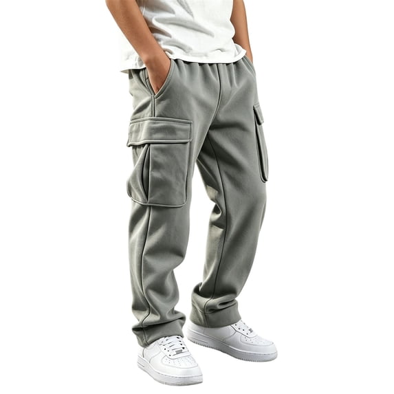 Lullu Boys Cargo Sweatpants Casual Lined Straight Jogger Pants, Grey, Sizes 5-16