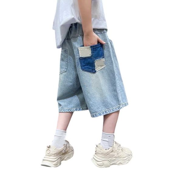 Lullu Boys Casual Jean Shorts Summer Elastic Waist Loose Denim Shorts Jorts, Sizes 4-13