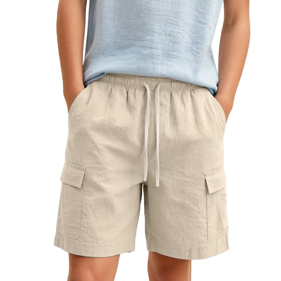 Lullu Boys Casual Linen Shorts Summer Beach Elastic Waist Shorts with Pockets, Sizes 5-16