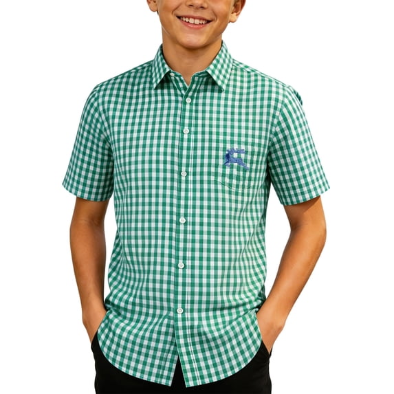 Lullu Boys Casual Plaid Button Down Shirt Short Sleeve Checkered Shirt, Green, Sizes 3-14