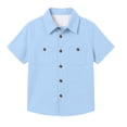 thumbnail image 1 of Lullu Boys Cotton Linen Short Sleeve Shirt Solid Button-Down Pocket Shirt Top, Sizes 5-14, 1 of 3