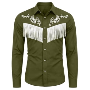 Lullu Boys Cowboy Fringe Long Sleeve Shirt Youth Western Button Down Shirt Top, Sizes 4-13