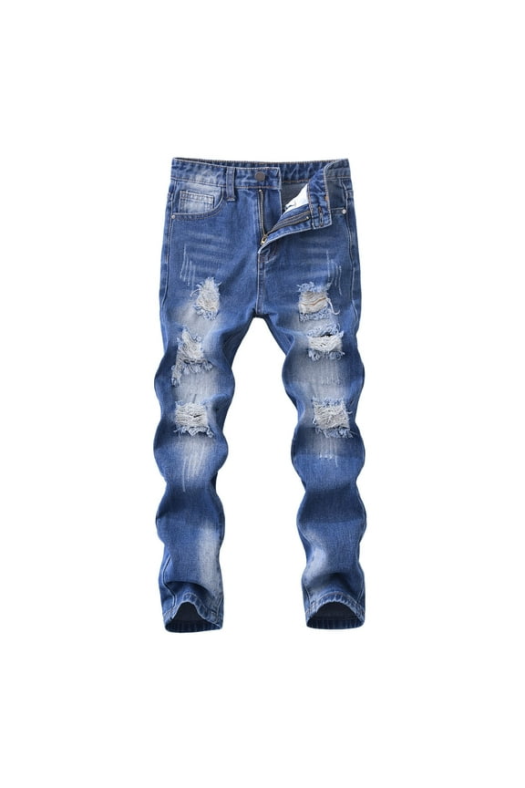 Boys' Distressed Ripped Denim Jeans Straight Stretch Jeggings Pants, Sizes 5-14