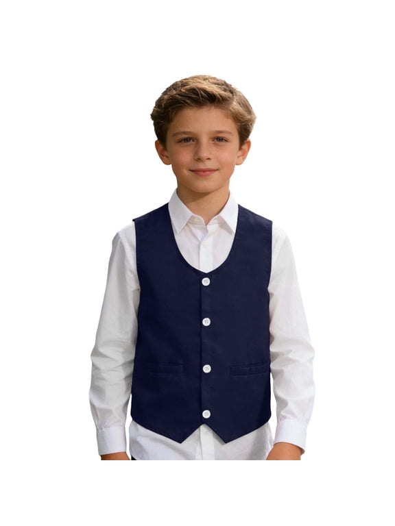 Boys Formal Vest Solid Performance Party Waistcoat Sleeveless Jacket Top, Sizes 5-16