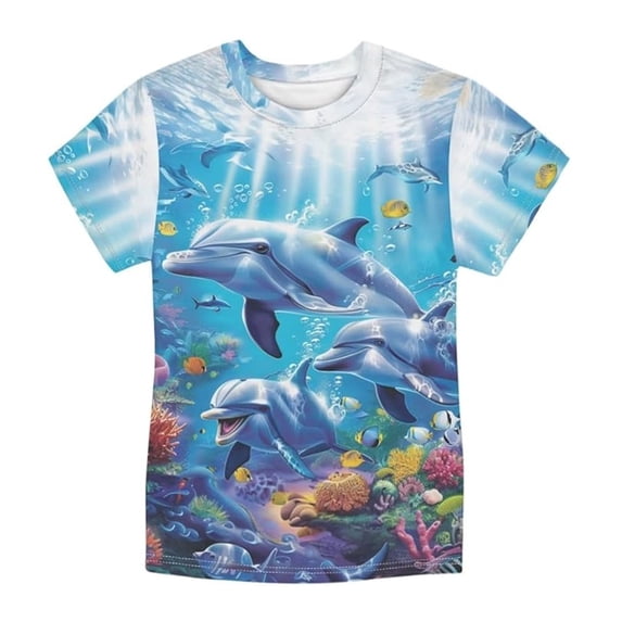 Lullu Boys Graphic Tee Dolphin Print Short Sleeve T Shirt Summer Tshirt Top, Sizes 1-13
