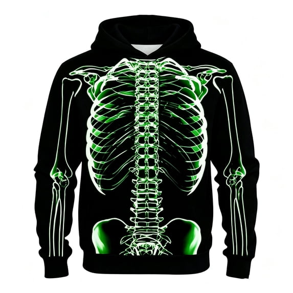 Lullu Boys Halloween Skeleton Hoodie Casual Active Hooded Sweatshirt, Green, Sizes 4-14
