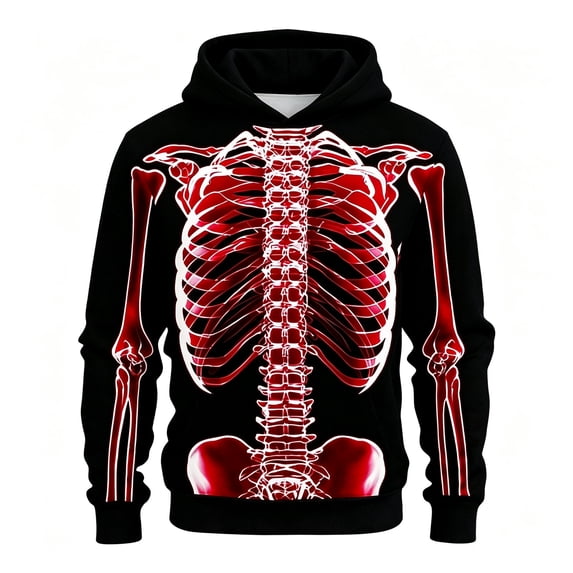 Lullu Boys Halloween Skeleton Hoodie Casual Active Hooded Sweatshirt, Red, Sizes 4-14