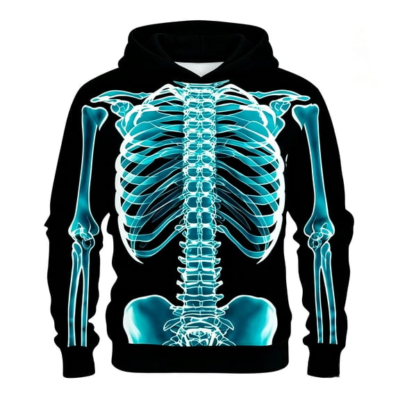 Lullu Boys Halloween Skeleton Hoodie Casual Active Hooded Sweatshirt, Sizes 4-14