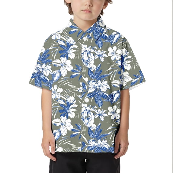 Lullu Boys Hawaii Beach Short Sleeve Shirt Tropical Print Button Down Shirt, Sizes 3-13