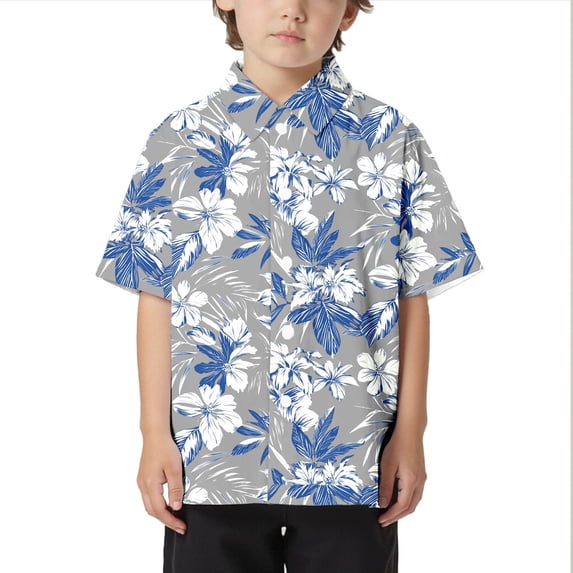 Lullu Boys Hawaii Beach Short Sleeve Shirt Tropical Print Button Down Shirt, Sizes 3-13