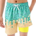 thumbnail image 1 of Lullu Boys Ice-Cream Print Swim Trunks with Compression Liner Quick-Dry Board Shorts, Sizes 2-14, 1 of 3
